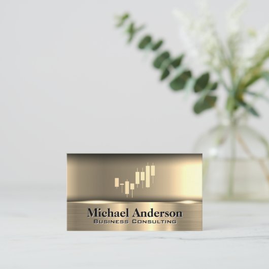 Metaalachtig Goud | Koersgrafiek Visitekaartje (Staand voorkant)