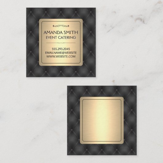 Metaalachtig Goud | Leren Bekleding Achtergrond Vierkante Visitekaartje (Voorkant / Achterkant)