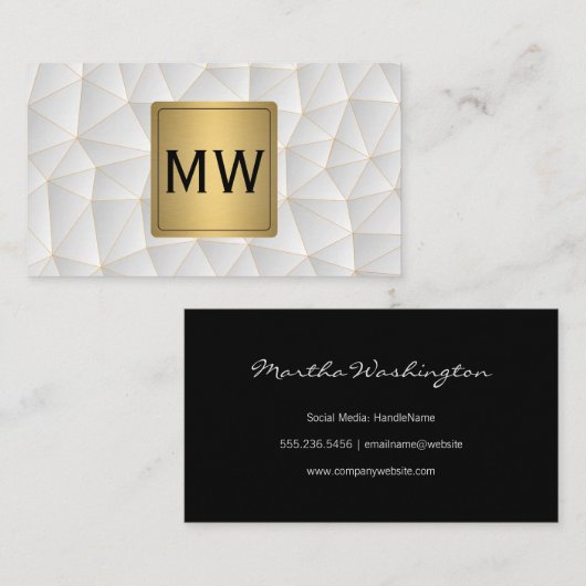 Metaalachtig Goud | Monogram | Geometrische Drieho Visitekaartje (Voorkant / Achterkant)