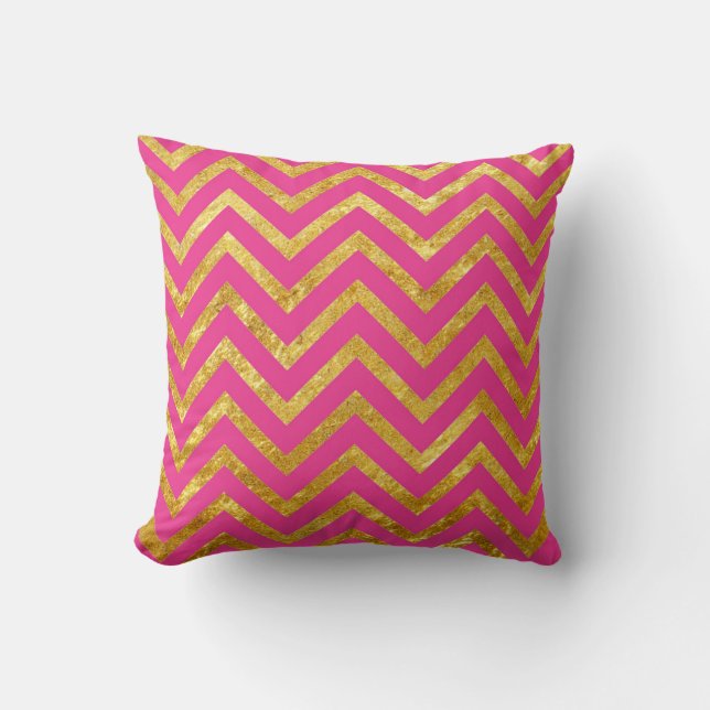 Metaalachtig goud roze Chevrons Kussen (Voorkant)