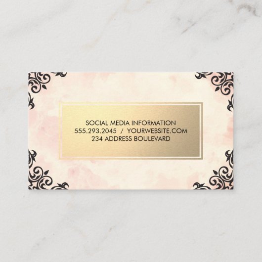 Metaalachtig Goud / Roze / Sierlijke Accenten Visitekaartje (Achterkant)