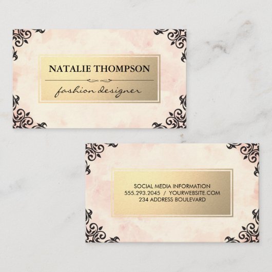 Metaalachtig Goud / Roze / Sierlijke Accenten Visitekaartje (Voorkant / Achterkant)