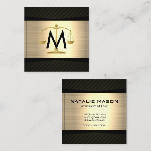 Metaalachtig goud zwart | Advocaat Recht | Justiti Vierkante Visitekaartje (Voorkant / Achterkant)