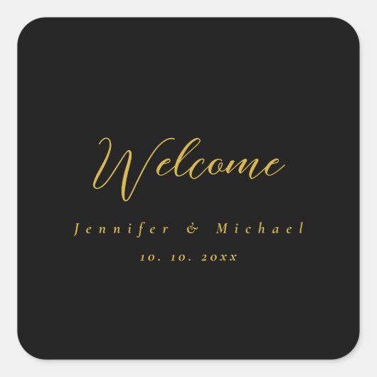 Metaalachtig Goud & Zwart Professioneel Modern Ele Vierkante Sticker (Voorkant)