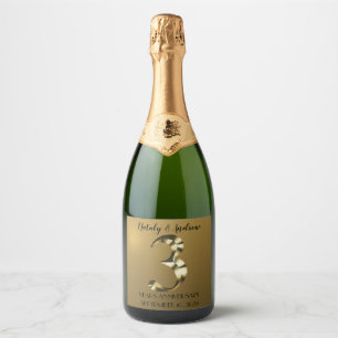 Metaalachtig gouden 3e trouwverjaardag sparkling wijnetiket