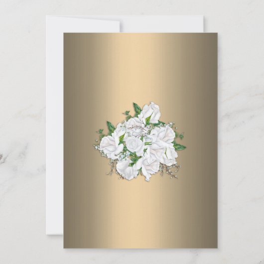 Metaalachtig gouden en witte rozen bruiloft kaart (Achterkant)