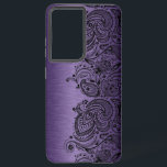 Metaalachtig Paars met zwarte Paisley, Samsung Ga Galaxy Hoesje<br><div class="desc">Afbeelding met een metalen paarse achtergrond met een zwart floreel paisleyaccent.</div>