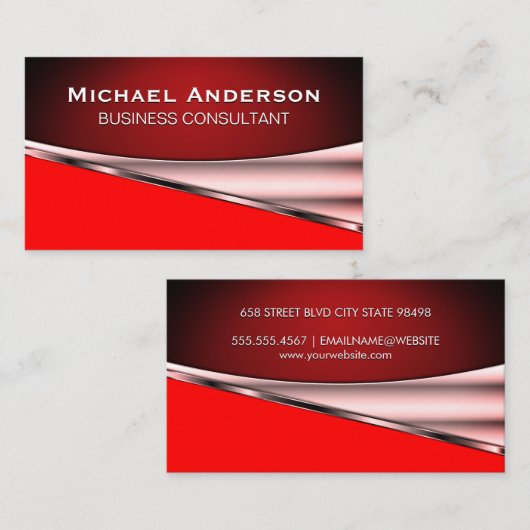 Metaalachtig Rood Zilver Abstract Visitekaartje (Voorkant / Achterkant)