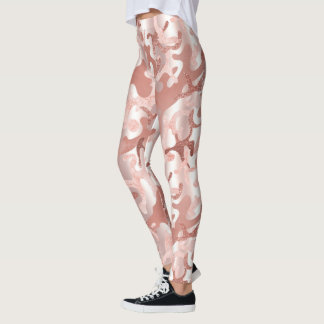 Metaalachtig Roos Gold Glitter Roze Marmer Camo Pr Leggings