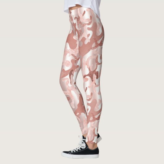 Metaalachtig Roos Gold Glitter Roze Marmer Camo Pr Leggings (Links)