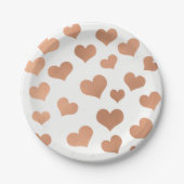 Metaalachtig Roos Gold Hearts Confetti White Coppe Papieren Bordje (Voorkant)