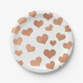 Metaalachtig Roos Gold Hearts Confetti White Coppe Papieren Bordje