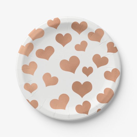 Metaalachtig Roos Gold Hearts Confetti White Coppe Papieren Bordje (Voorkant)