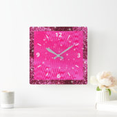 Metaalachtig, roze glitter & Sparkle, Aangepast Vierkante Klok (Huis)