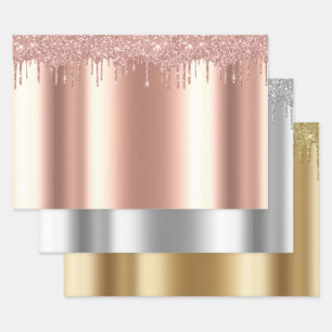 Metaalachtig Roze Goud Zilver Geel Goud Glittersch Inpakpapier Vel