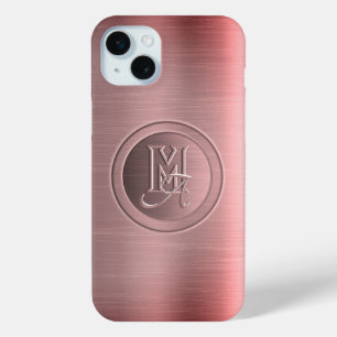 Metaalachtig roze stalen gegraveerde monogram iPhone 15 mini hoesje