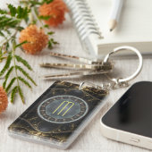 Metaalachtig  Steampunk Fractal met Monogram Sleutelhanger (Voorkant Rechts)