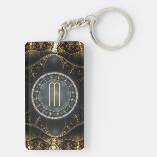 Metaalachtig  Steampunk Fractal met Monogram Sleutelhanger (achterkant)