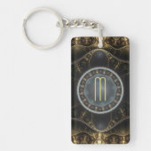 Metaalachtig  Steampunk Fractal met Monogram Sleutelhanger (Voorkant)