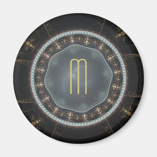 Metaalachtig Steampunk Fractal Monogram Afbeeldin Magneet (Voorkant)