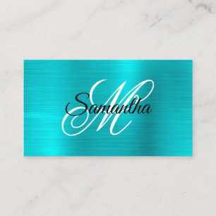 Metaalachtig Turquoise Blauwe Folie Fancy Monogram Visitekaartje