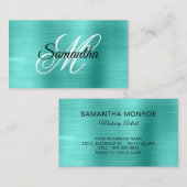 Metaalachtig Turquoise Fancy Monogram Visitekaartje (Voorkant / Achterkant)