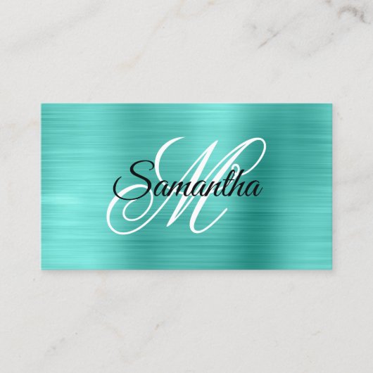 Metaalachtig Turquoise Fancy Monogram Visitekaartje (Voorkant)