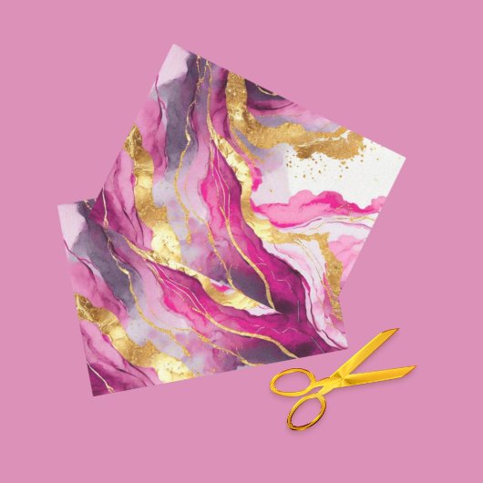 Metaalachtig Wervelend Tissuepapier Roze, Goud & W