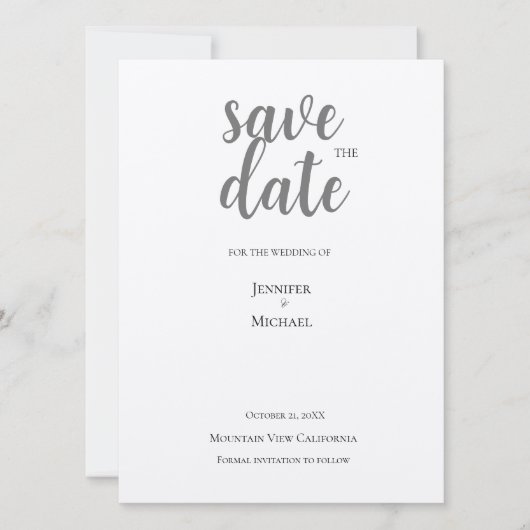Metaalachtig Zilver Minimalistische Moderne Trendy Save The Date (Voorkant)