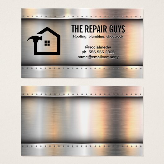 Metaalachtige achtergrond voor huisreparatie met k visitekaartje (Voorkant /achterkant)