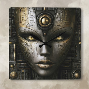 Metaalachtige Alien Gezichtsklok Vierkante Klok