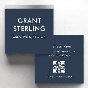 Metaalachtige Elegante Navy Blauwe QR Code Profess Vierkante Visitekaartje