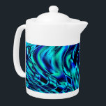 Metaalachtige en gehaakte illusie, blauw tot groen theepot<br><div class="desc">Afbeelding dat wat verdraaide afbeelding simuleert,  en kijkt als aan weerspiegeld van blauw met groene delen.</div>
