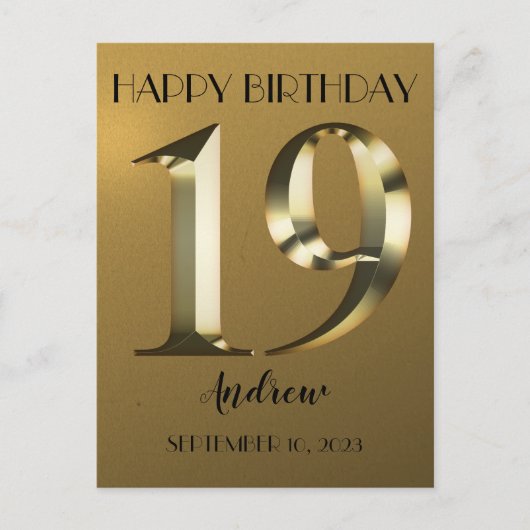 Metaalachtige gouden 19e verjaardag briefkaart (Voorkant)