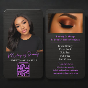 Metaalachtige Paarse Make-up Artiest QR Code Schoo Visitekaartje