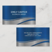 Metaalachtige zilverkleurige blauwe achtergrond visitekaartje (Voorkant / Achterkant)