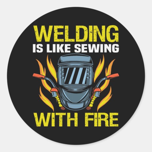 metaalambachtsman Meme Welding is als naaien met Ronde Sticker (Voorkant)