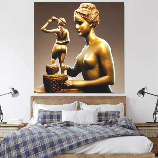 Metaalbeelden van een kleine en grote vrouw. canvas afdruk (Insitu (Slaapkamer))