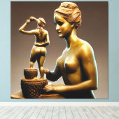 Metaalbeelden van een kleine en grote vrouw. canvas afdruk (Insitu (Houten vloer))