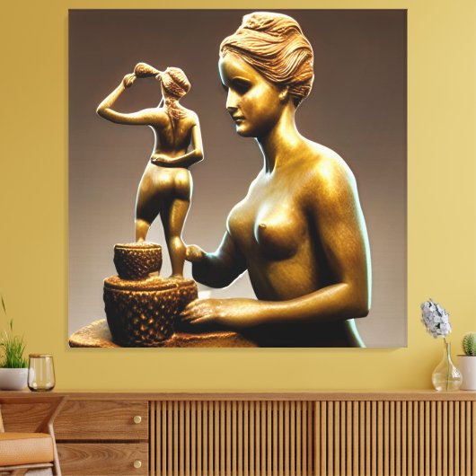 Metaalbeelden van een kleine en grote vrouw. canvas afdruk (Insitu (Woonkamer))