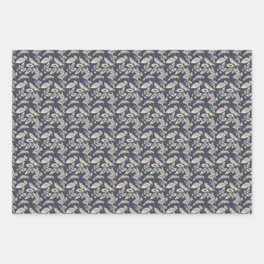 Metaalbladeren op zwart blauw en rood inpakpapier vel (Voorkant 2)