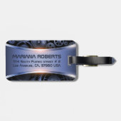 Metaalblauw bagagelabel achtergrond textuur (Achterkant horizontaal)