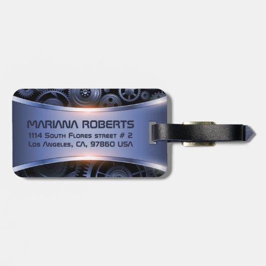 Metaalblauw bagagelabel achtergrond textuur (Achterkant horizontaal)