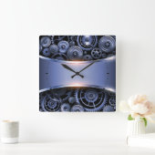 Metaalblauw bagagelabel voor afdrukken op achtergr vierkante klok (Huis)