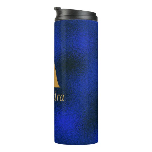 Metaalblauw en goudmonogram A Thermosbeker (Geroteerd rechts)