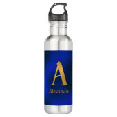 Metaalblauw en goudmonogram A Waterfles (Voorkant)