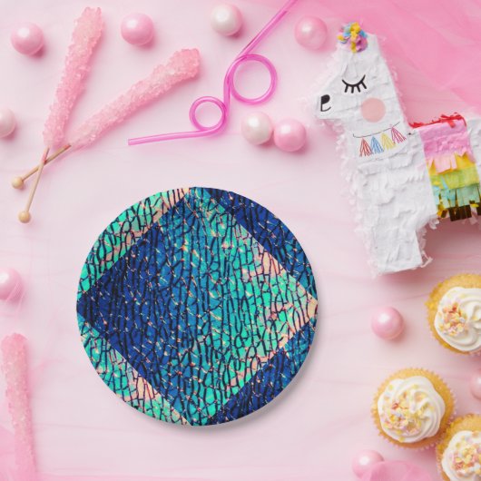 Metaalblauw- en Groene partijbenodigdheden Papieren Bordje (Feest)