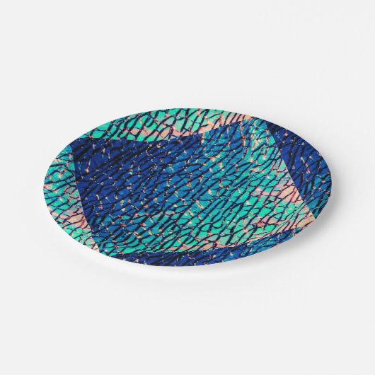 Metaalblauw- en Groene partijbenodigdheden Papieren Bordje (Gekanteld)