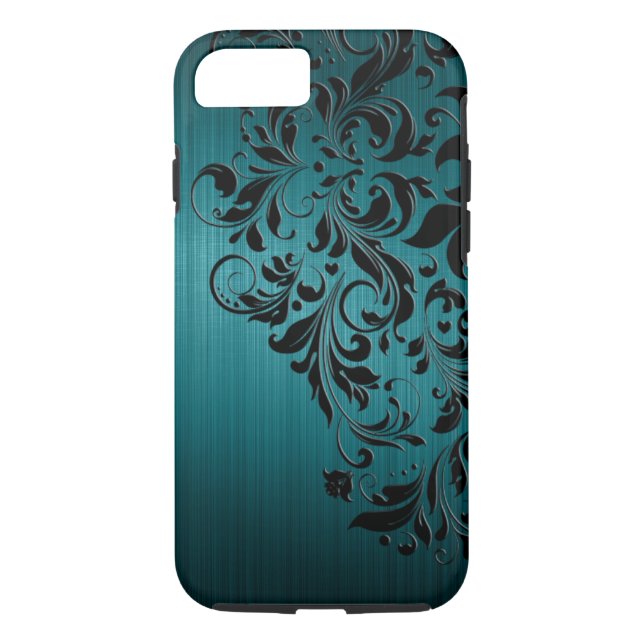 Metaalblauw-groen geborsteld aluminium & zwarte ka Case-Mate iPhone hoesje (Achterkant)