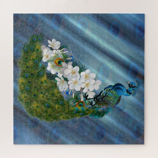 Metaalblauw-groene pacocks, Emerald Green Silk Legpuzzel (Horizontaal)